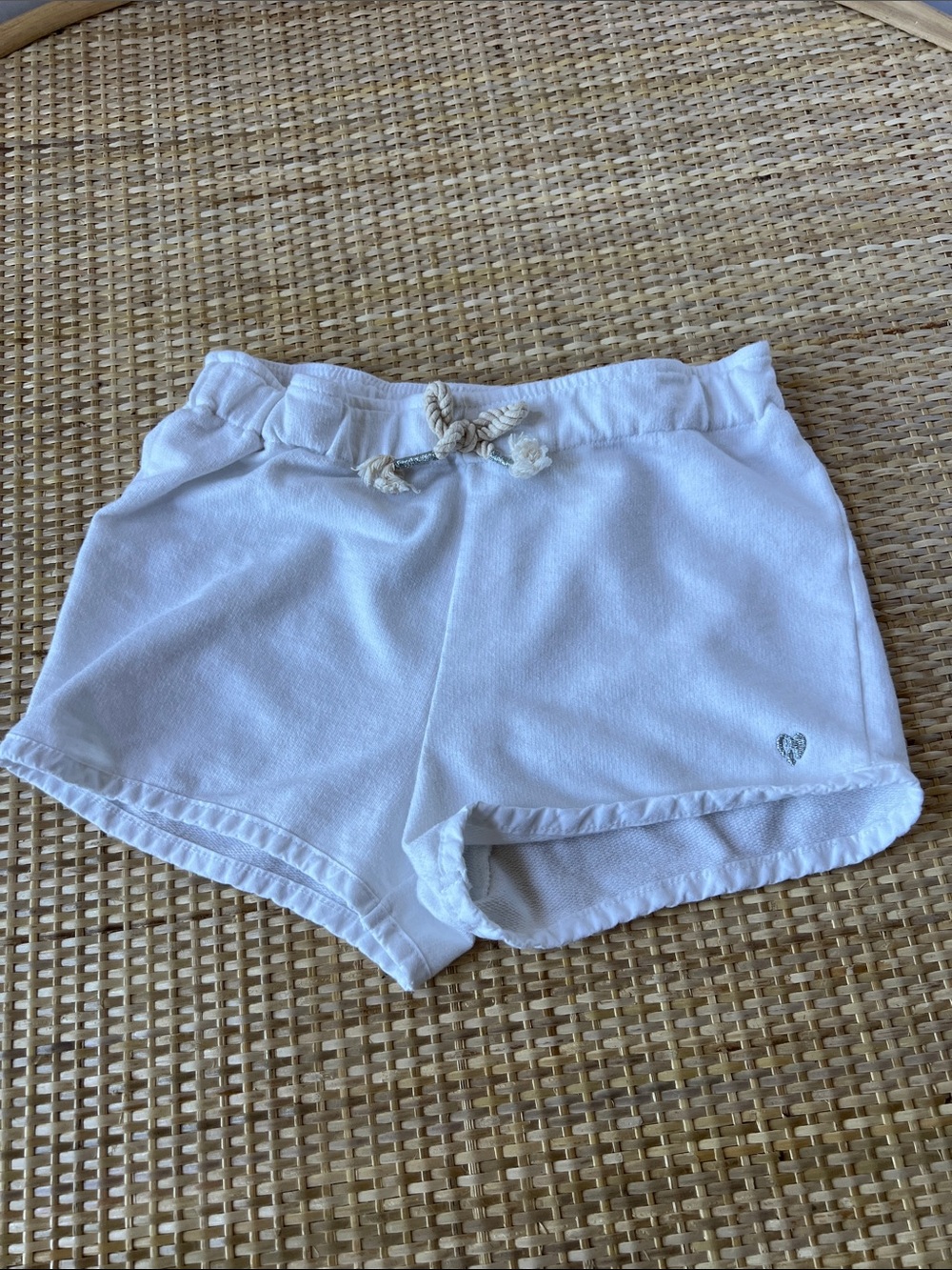 Hatley cotton bl knit shorts white w silver heart rope accents elastic girls 8